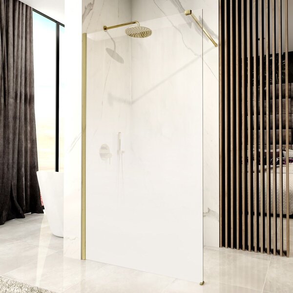 Rea Aero Ombre, paravan de duș walk-in 110x195 cm, sticlă transparentă de 8 mm cu model alb, profil auriu mat, REA-K2465