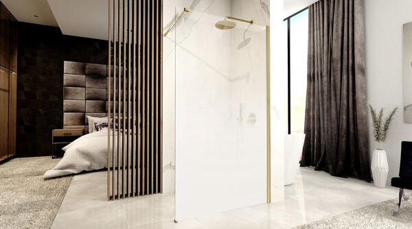 Rea Aero Ombre, paravan de duș walk-in 110x195 cm, sticlă transparentă de 8 mm cu model alb, profil auriu mat, REA-K2465