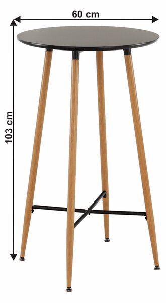 KONDELA Masă de bar, negru/stejar, diametru 60 cm, IMAM