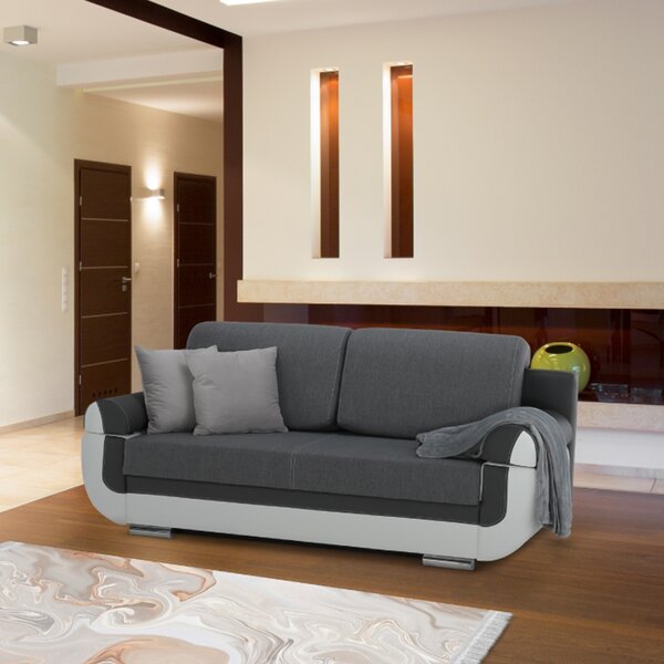 KONDELA Canapea, piele ecologică alba+gri/material textil gri, KARDYN