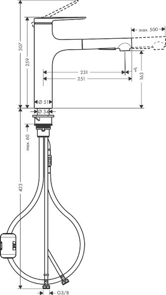 Hansgrohe Zesis M33 baterie bucătărie pe picior negru 74822670