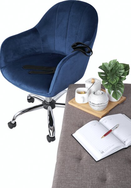 KONDELA Scaun de birou, material textil din catifea albastru / crom, EROL