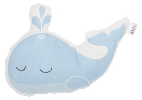 Pernă din amestec de bumbac pentru copii Mike & Co. NEW YORK Pillow Toy Whale, 35 x 24 cm, albastru