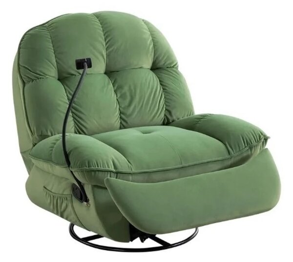 Fotoliu Masaj si Incalzire, Recliner, Rotativ, suport picioare extensibil, suport telefon, Textil, Verde