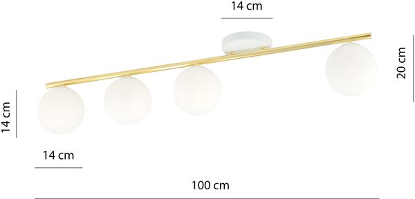 Emibig Monza lampă de tavan 4x10 W alb-auriu-opal 1253/4