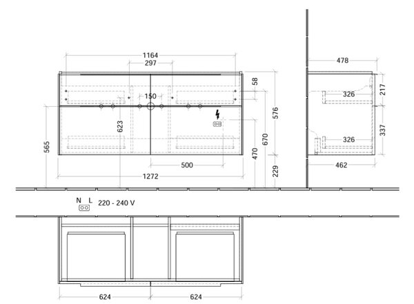 Villeroy & Boch Subway 3.0 dulap 127.2x47.8x57.6 cm sub chiuveta pe perete C602L0VH