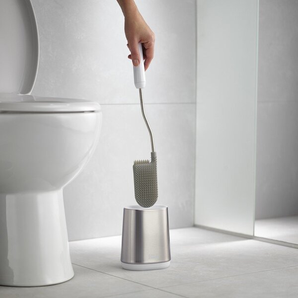 Perie de WC argintie din oțel inoxidabil Flex – Joseph Joseph