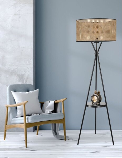 Lampadar cu masuta metal-textil,negru bej, Homs, 158cm