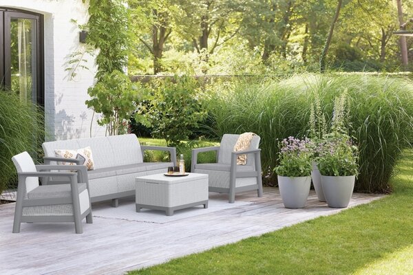 Set mobilier de gradina, Keter, Scandi Linea, 5 locuri, Gri deschis / Bej