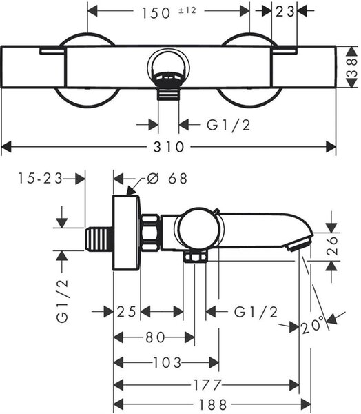 Hansgrohe Ecostat Fine baterie cadă-duș perete cu termostat negru 13325670