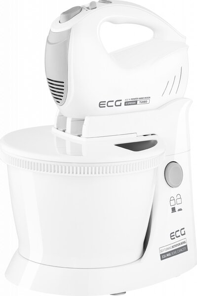 Mixer de mana cu bol rotativ ECG RSM 4052, 400 W, 3.5 L, 5 viteze, functie Turbo, alb
