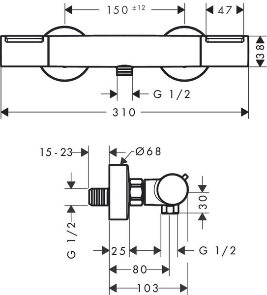 Hansgrohe Ecostat Element baterie de duș perete cu termostat crom 13346000