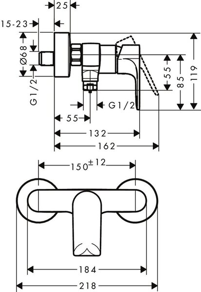 Hansgrohe Rebris E baterie de duș perete negru 72650670