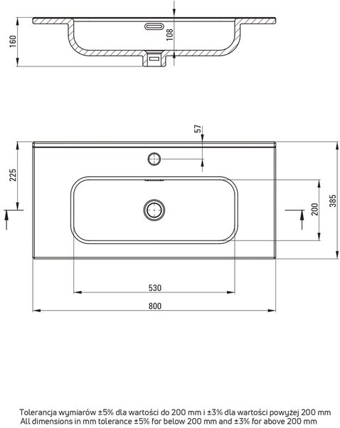 Deante Tubo lavoar 80x38.5 cm dreptunghiular mobilier-încastrat alb luciu CTU_6U8M