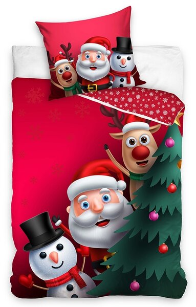 Lenjerie de pat din bumbac de Crăciun Salutăride la Polul Nord, 140 x 200 cm, 70 x 90 cm