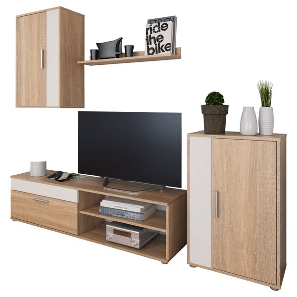 KONDELA Perete living, stejar sonoma / alb, KEVIN