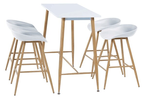 KONDELA Masă de bar, alb / fag, MDF / metal, 110x50 cm, DORTON