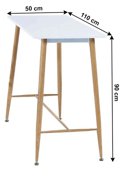 KONDELA Masă de bar, alb / fag, MDF / metal, 110x50 cm, DORTON