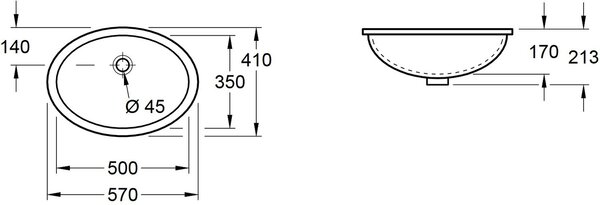 Villeroy & Boch Evana lavoar 50x35 cm ovale sub blat alb luciu 61470001