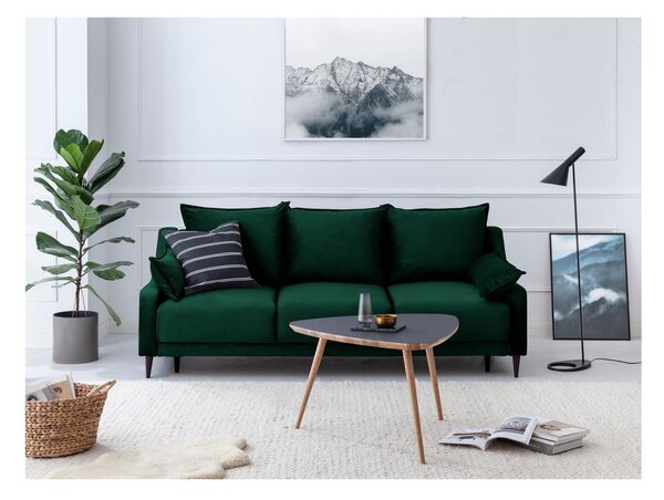 Canapea extensibilă cu 3 locuri și spațiu de depozitare Mazzini Sofas Freesia, verde