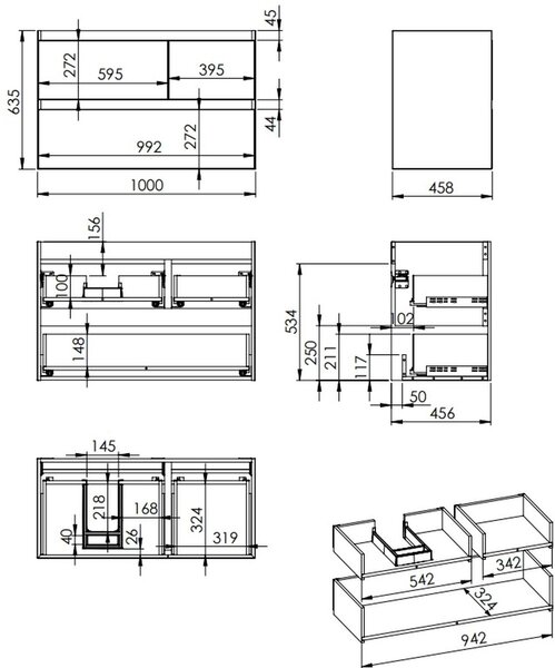 Elita Split dulap 100x45.8x63.5 cm sub chiuveta pe perete albastru RE011006157030