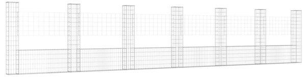 Coș de gabion în formă de U cu 7 stâlpi, 740x20x150 cm, fier