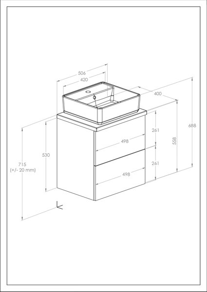 Roca Kwadro lavoar cu dulap și blat 50.6 cm alb A852450806
