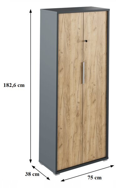 KONDELA Dulap cu lacăt, grafit / stejar artizanal, RIOMA NEW TYP 31