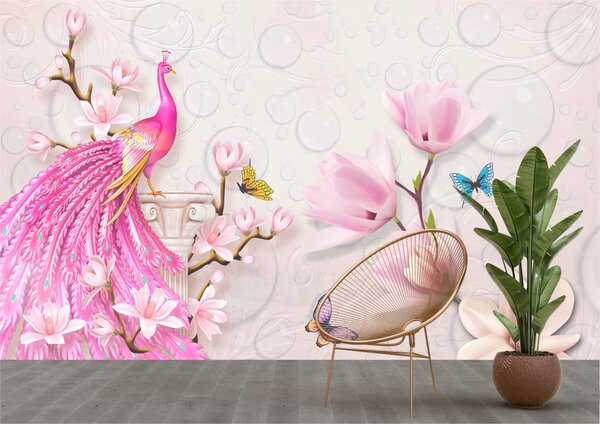 Tapet Premium Canvas - Abstract flamingo roz