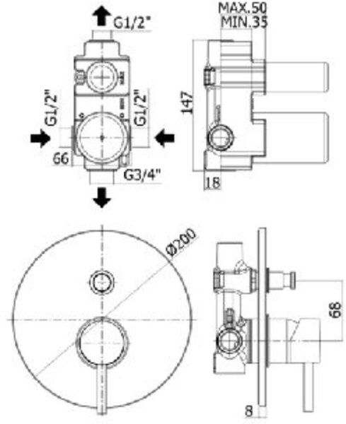 Paffoni Light baterie cadă-duș ascuns || LIG015ST