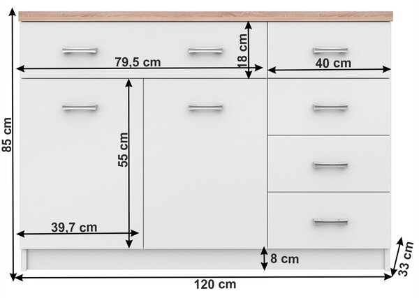 Comoda 2d5s, alb stejar sonoma, TOPTY 08