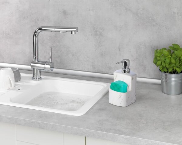 Dozator din ceramică pentru detergent vase Wenko Festival Marble, 380 ml, alb