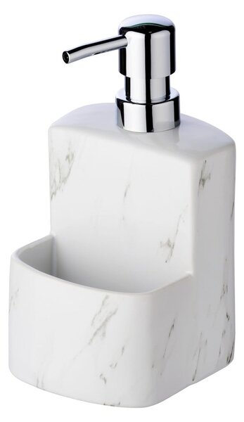 Dozator din ceramică pentru detergent vase Wenko Festival Marble, 380 ml, alb