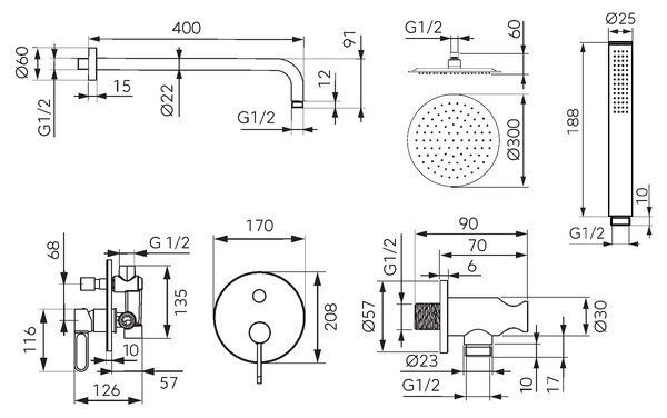 FDesign Zaffiro set de duș ascuns auriu FD1-ZFR-7PSET1-55