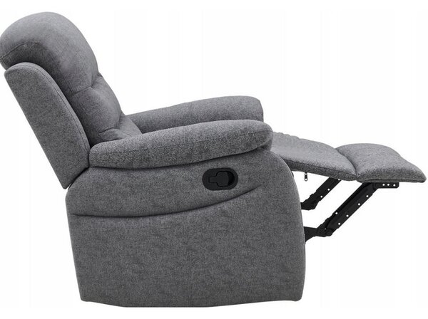 Fotoliu cu recliner NERON, stofă/metal, gri, 72×80-160×101 cm