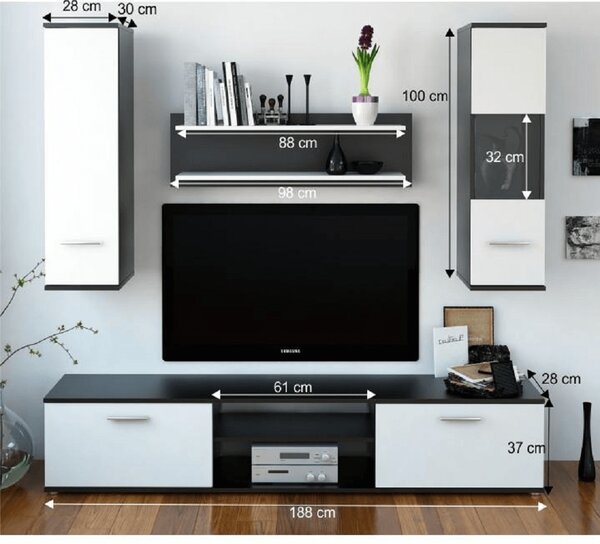 KONDELA Mobilier pentru living, negru/alb, WAW NEW