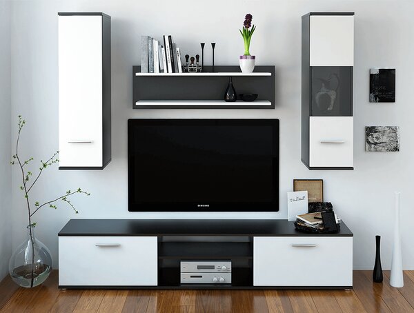KONDELA Mobilier pentru living, negru/alb, WAW NEW