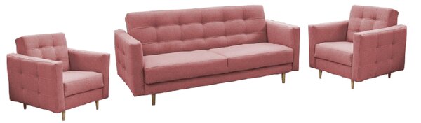 KONDELA Canapea tapiţată 3+1+1, material textil roz învechit, AMEDIA