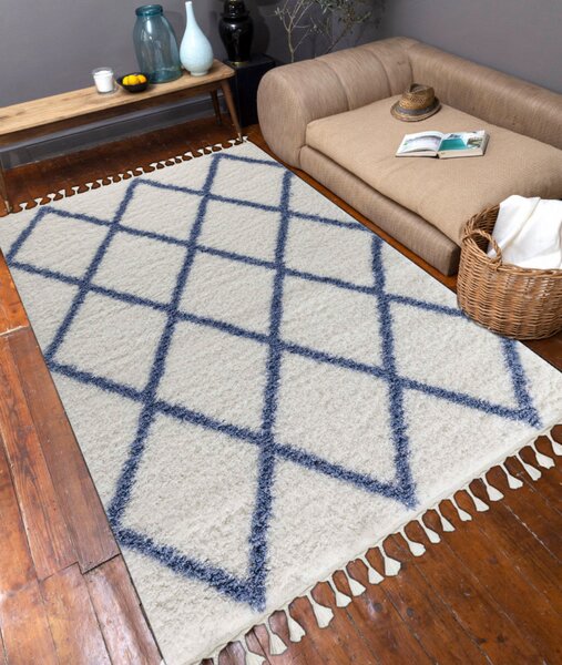 Covor 0500E, 80 x 150 cm, Poliester, Alb / Bleu