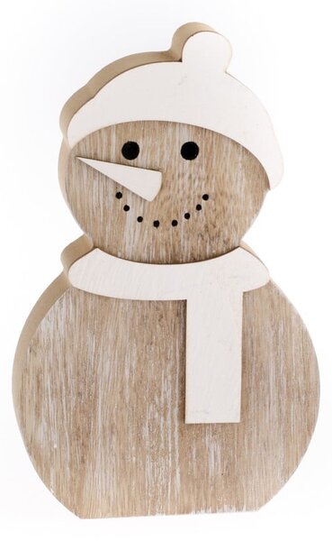Decorațiune din lemn Dakls, înălțime 14,2 cm, om de zăpadă