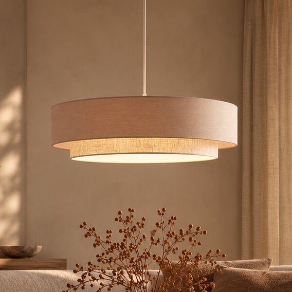 Lampă suspendată modernă bej cu natural 50cm 3 lumini - Drum Duo