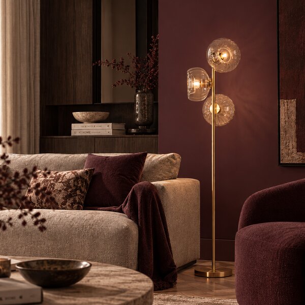 Lampa de podea Art Deco aurie cu sticlă cu 3 lumini - Ayesha