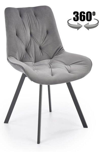 Scaun pivotant K519, gri, stofa catifelata/metal, 54x63x86 cm