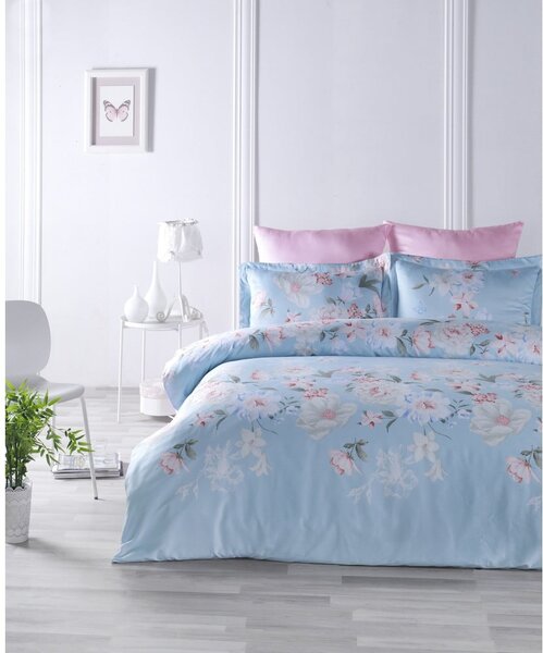 Lenjerie de pat din bumbac satinat pentru pat single Primacasa by Türkiz Cielo, 135 x 200 cm, albastru