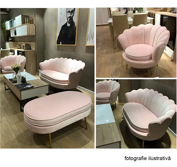 KONDELA Fotoliu în stil Art-deco, catifea Velvet roz/crom auriu, NOBLIN