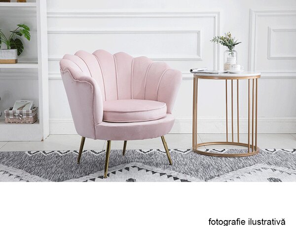 KONDELA Fotoliu în stil Art-deco, catifea Velvet roz/crom auriu, NOBLIN