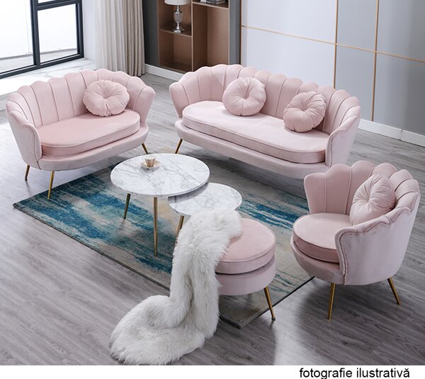KONDELA Fotoliu în stil Art-deco, catifea Velvet roz/crom auriu, NOBLIN