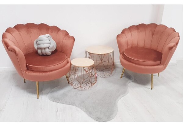 KONDELA Fotoliu în stil Art-deco, catifea Velvet roz/crom auriu, NOBLIN