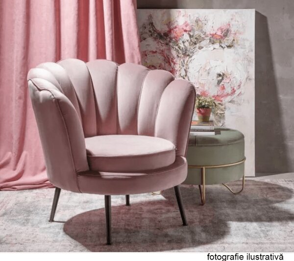 KONDELA Fotoliu în stil Art-deco, catifea Velvet roz/crom auriu, NOBLIN