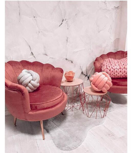 KONDELA Fotoliu în stil Art-deco, catifea Velvet roz/crom auriu, NOBLIN